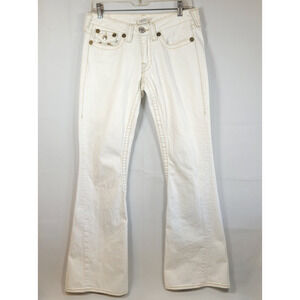 Vntg True Religion RAINBOW JOEY Wmn Flare White Jeans Made in USA ACTUAL 31 x 33
